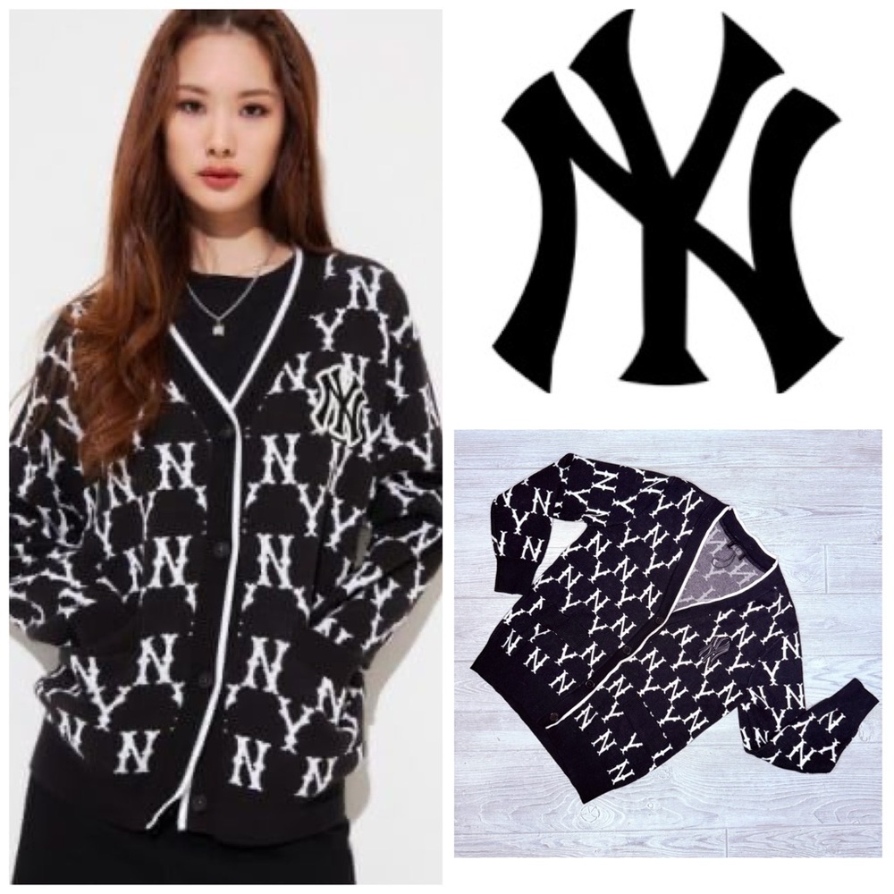 MLB NY New York button front long sleeve sweater cardigan embroidered logo